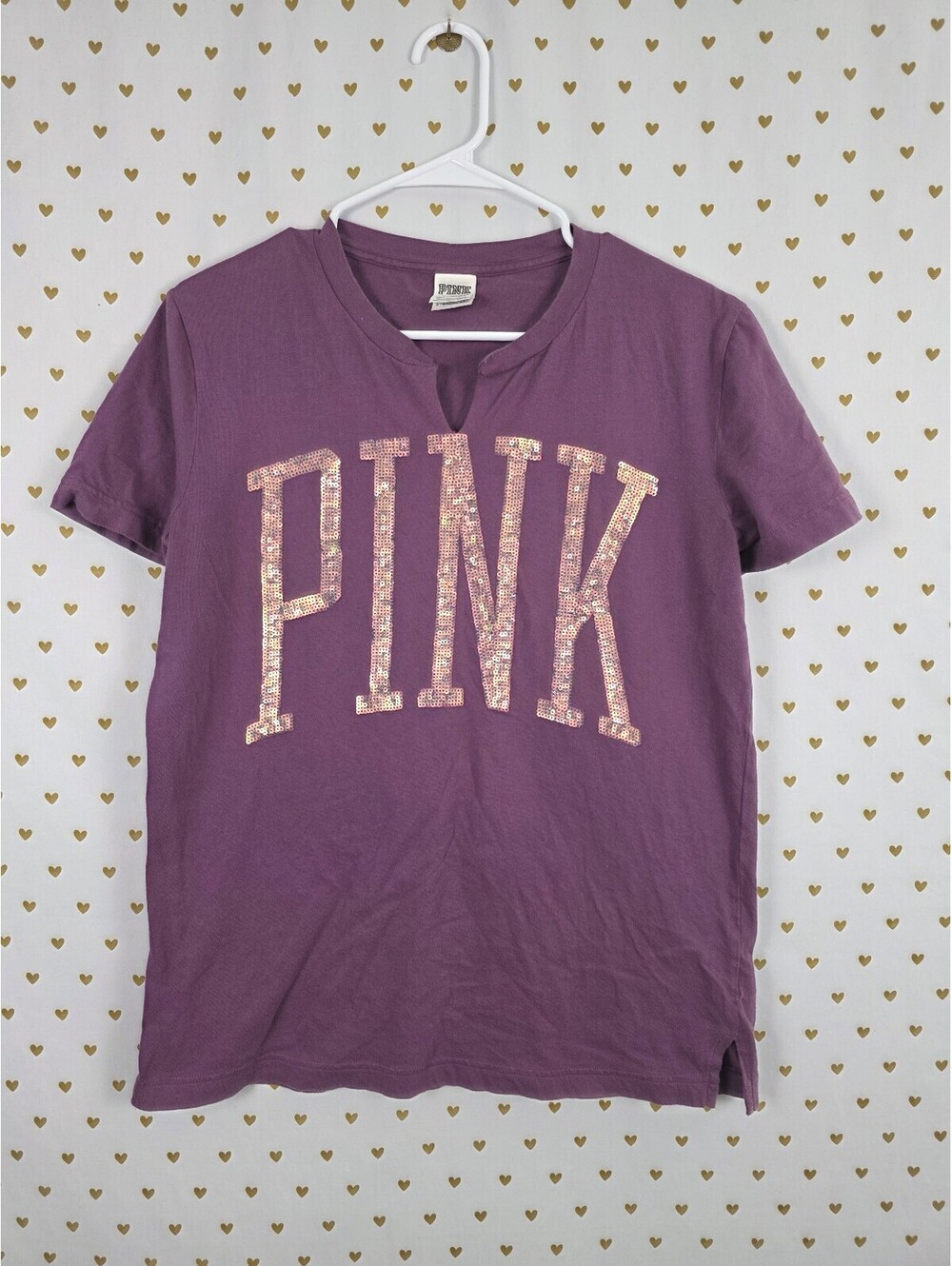 Victorias Secret PINK Bling Logo Short Sleeve V Neck Shirt XS
